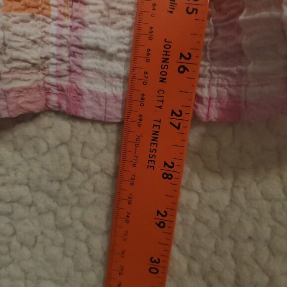 Rebecca Malone Pink Seersucker Top Button Blouse Size 1X Roll Tab Sleeves - Picture 9 of 10